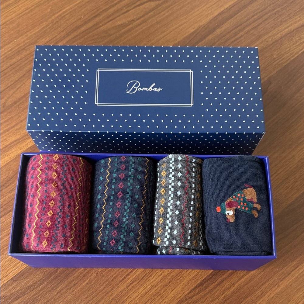 Bombas Men's Dress Calf Sock 4-Pack Gift Box - Navy Dog Mix